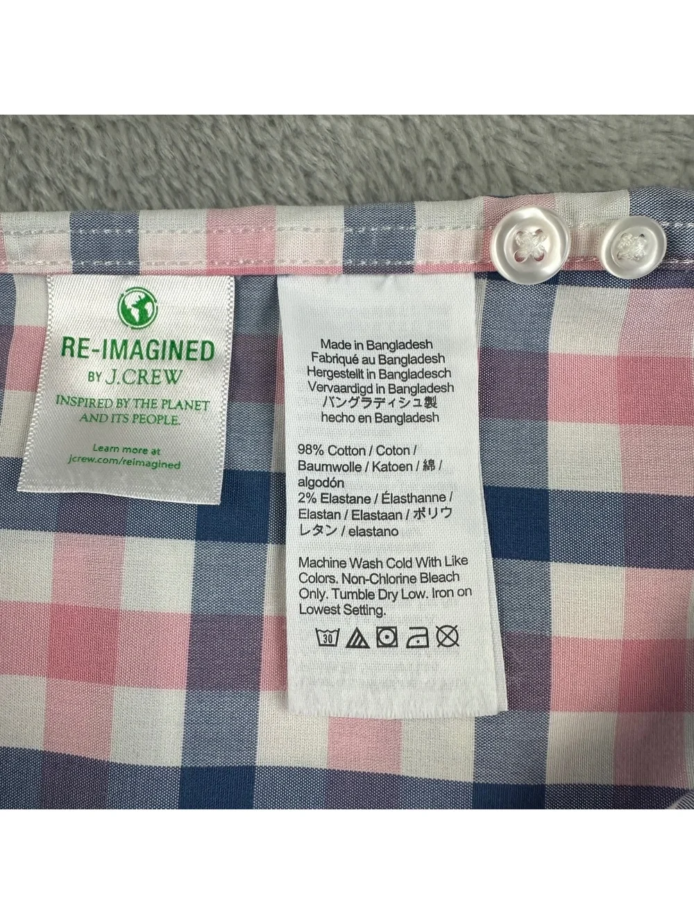 J.Crew BI050 Flex Washed Slim Fit Pink Blue Plaid Button Down Shirt Men's M